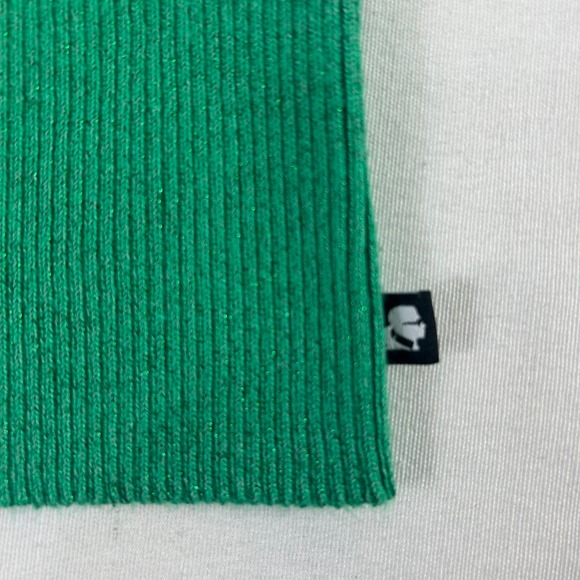 Karl Lagerfeld Paris Ribbed Knit Polo Top Short Sleeve Metallic Green L - Picture 11 of 11